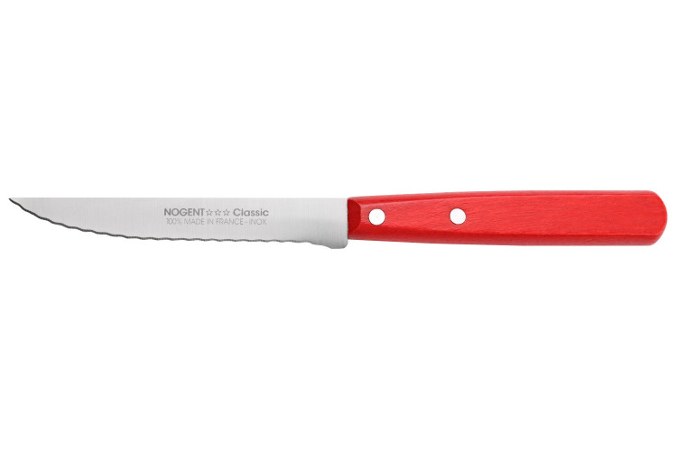 Couteau &agrave; steak Nogent Classic lame microdent&eacute;e 11cm manche en charme rouge cerise
