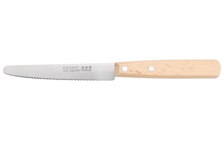 Couteau de table Nogent Classic lame crant&eacute;e 11cm manche en h&ecirc;tre