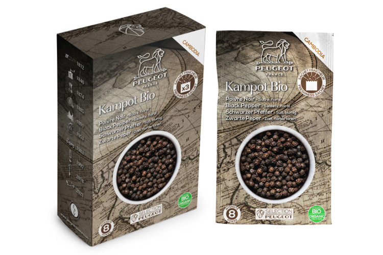 Coffret de 3 sachets fra&icirc;cheur Peugeot poivre noir Kampot Bio du Cambodge - 4x20g