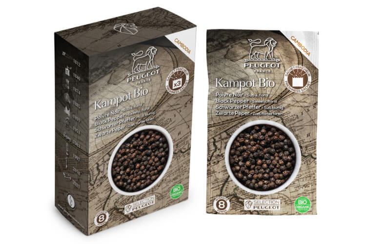 Coffret de 3 sachets fraîcheur Peugeot poivre noir Kampot Bio du Cambodge - 4x20g