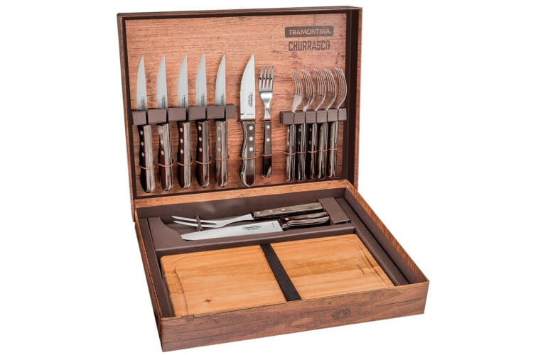 Mallette pour barbecue Tramontina Churrasco 15 pièces inox et bois