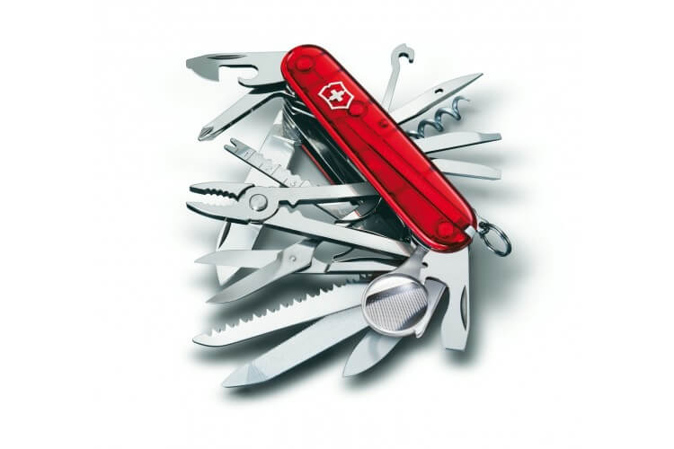 Couteau suisse Victorinox 21 pieces SWISSCHAMP manche 91mm bleu translucide