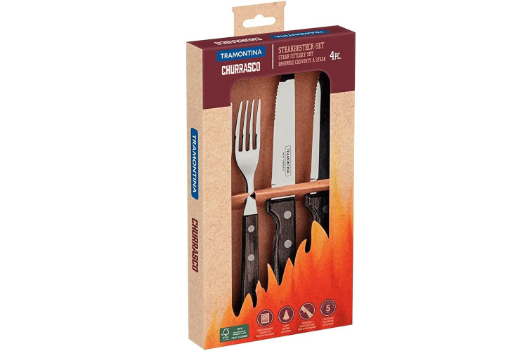 Coffret de 2 couteaux &agrave; steak lame semi-dent&eacute;e + 2 fourchettes Tramontina Gaucho