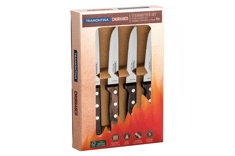 Coffret de 4 couteaux &agrave; steak Tramontina Gaucho lame semi-dent&eacute;e