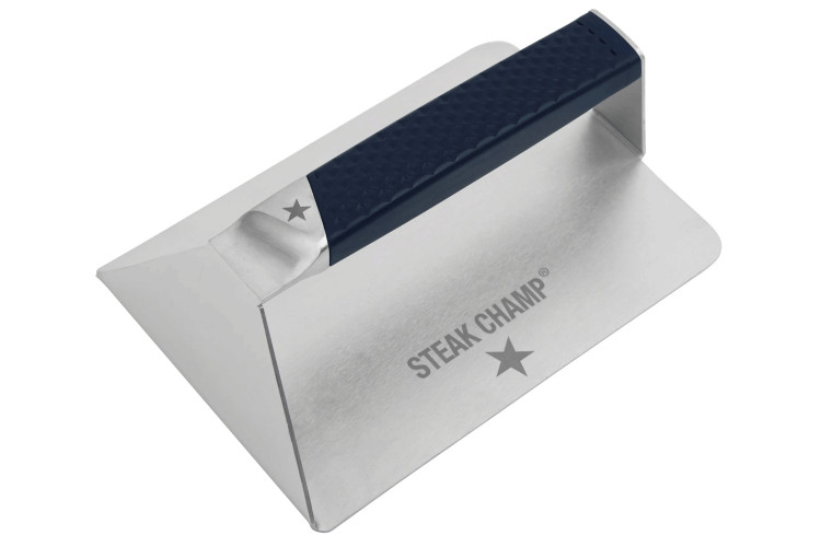 Presse pour barbecue et plancha Steak Champ en acier inoxydable 19 x 13 x 6,5cm