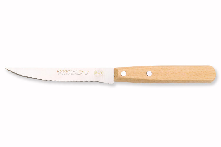 Couteau &agrave; steak Nogent Classic lame crant&eacute;e 11cm manche en h&ecirc;tre