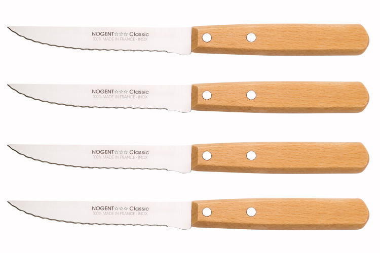 Coffret 4 couteaux &agrave; steak Nogent Les Basiques manche en bois de h&ecirc;tre