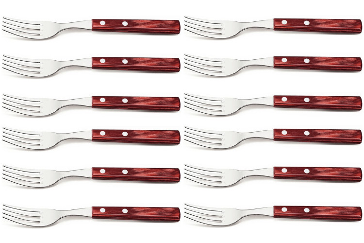 Set de 12 fourchette &agrave; steak Tramontina Jumbo 21,5cm manche rouge