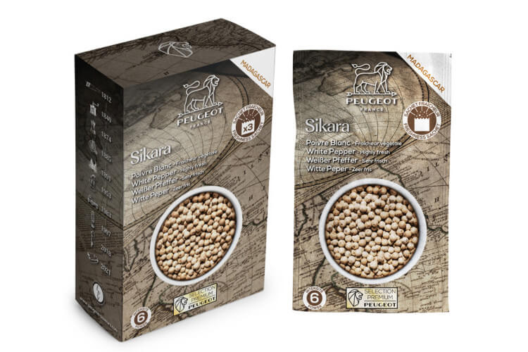 Coffret de 3 sachets fraîcheur Peugeot Premium poivre blanc de Madagascar Sikara - 3x20g