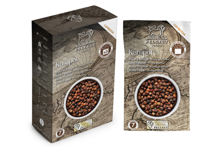 Coffret de 3 sachets fra&icirc;cheur Peugeot Premium poivre rouge du Cambodge Kampot - 3x20g