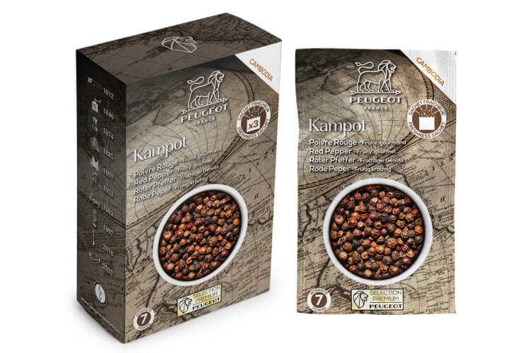 Coffret de 3 sachets fraîcheur Peugeot Premium poivre rouge du Cambodge Kampot - 3x20g
