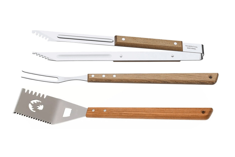 Kit barbecue Tramontina Churrasco 3 pi&egrave;ces : pince + spatule + fourchette &agrave; d&eacute;couper