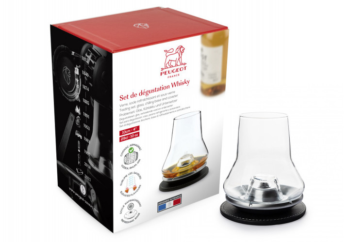 Set de d&eacute;gustation whisky Peugeot Les Impitoyables verre 29cl + socle rafra&icirc;chissant