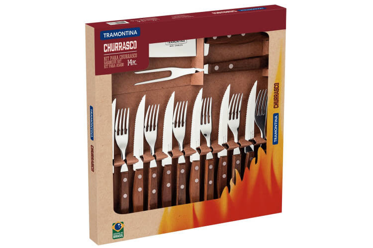 Coffret de 12 couverts de table + set à découper Tramontina marron