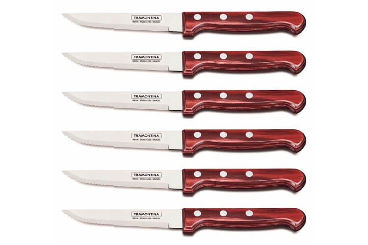 Set de 6 couteaux à steak effilés 13cm Tramontina Gaucho manche rouge