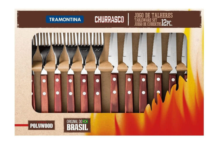 Coffret 6 couteaux à steak + 6 fourchettes Tramontina Churrasco Spanish Style rouge