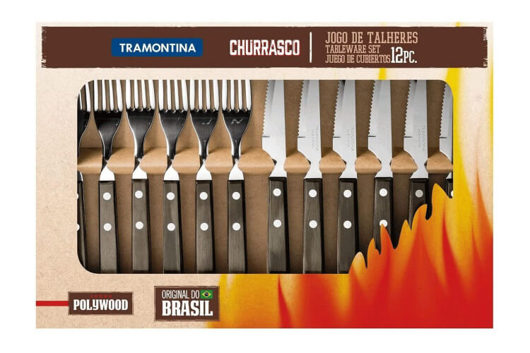 Coffret 6 couteaux à steak + 6 fourchettes Tramontina Churrasco Spanish Style marron