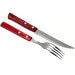 Coffret 6 couteaux à steak lame crantée + 6 fourchettes Tramontina Churrasco manche rouge