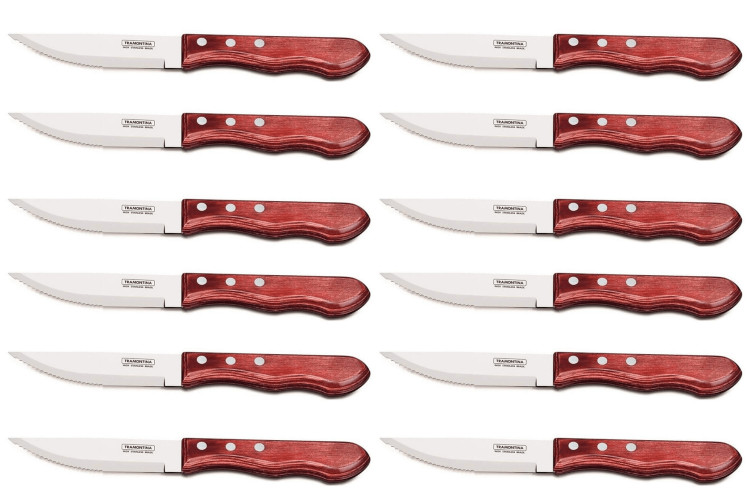 Set de 12 couteaux &agrave; steak Tramontina Jumbo lame 13cm manche rouge