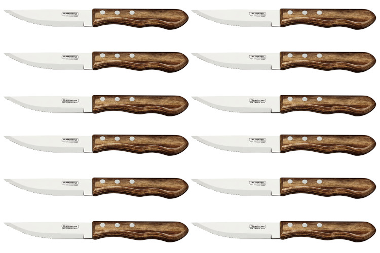 Set de 12 couteaux &agrave; steak Tramontina Jumbo lame 13cm manche marron