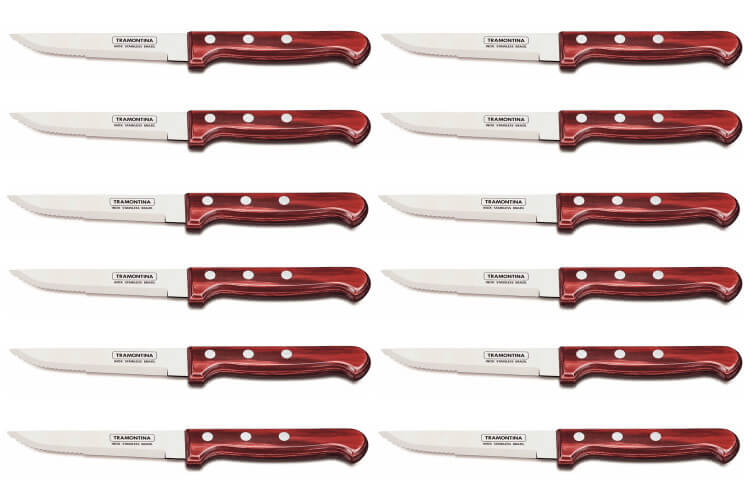 Set de 12 couteaux à steak Tramontina Gaucho lame 13cm manche rouge