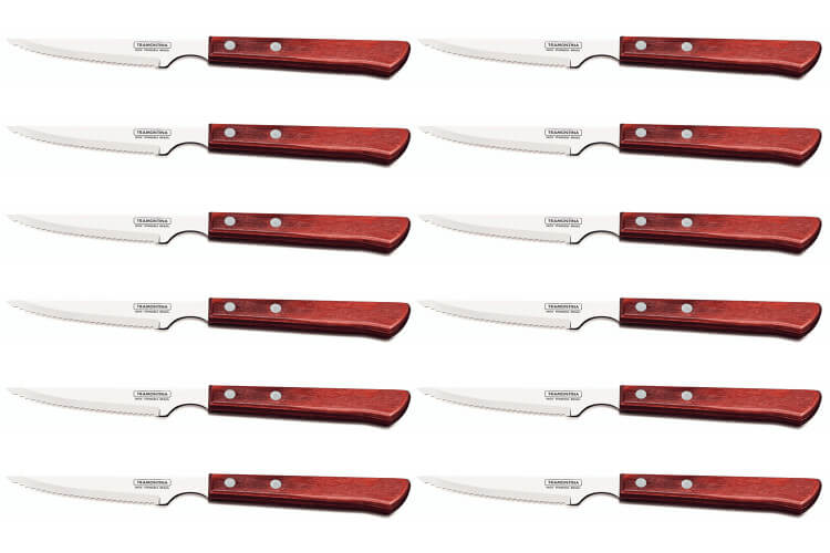Set de 12 couteaux à steak Tramontina lame crantée 10cm manche rouge