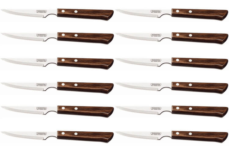 Set de 12 couteaux à steak Tramontina lame crantée 10cm manche marron