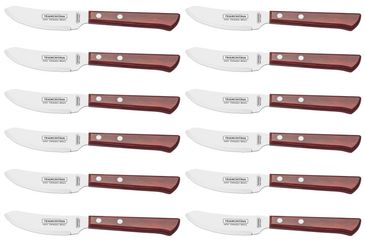 Set de 12 couteaux &agrave; steak/pizza Tramontina manche rouge