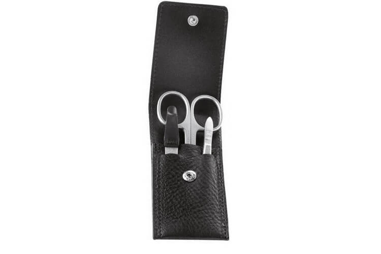 Kit de manucure Dovo 3 pièces en acier inox avec étui en cuir noir