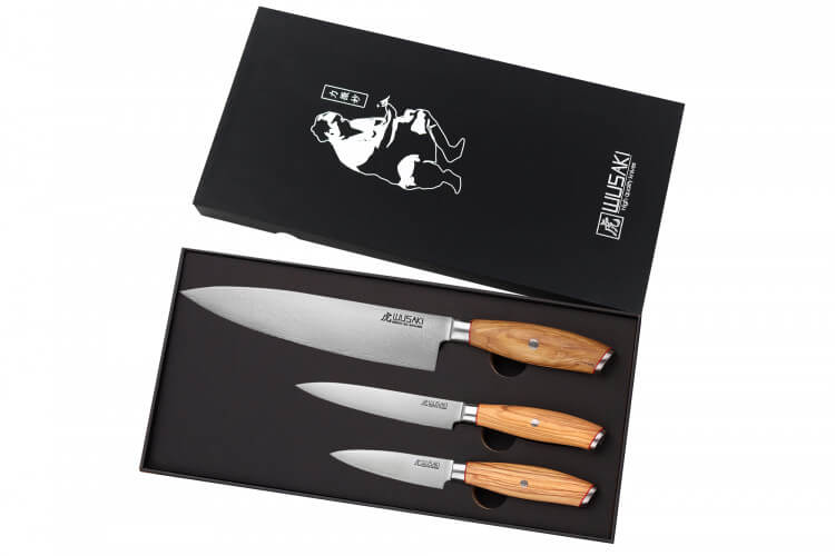 Coffret 3 couteaux Wusaki 10CR damas Chef + Office + Universel