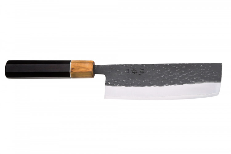 Couteau nakiri 16,5cm japonais artisanal Yuzo Black SLD &eacute;b&egrave;ne et olivier