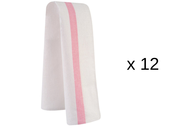 Set de 12 torchons Robur Taoste 70x50cm blanc et rose 100% coton
