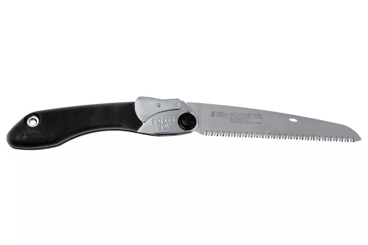 Scie pliante d'&eacute;lagage Silky Pocketboy 340-17 lame droite manche caoutchouc noir 20cm