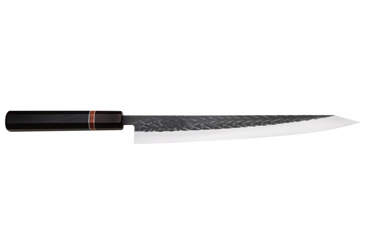 Couteau sujihiki 27cm japonais artisanal Yuzo Black SLD &eacute;b&egrave;ne et cognassier