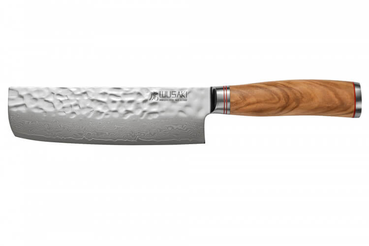 Couteau nakiri Wusaki Damas 10Cr 17cm manche en olivier