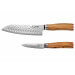 Coffret de 2 couteaux Wusaki Damas 10Cr manches en olivier Santoku + Office