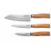 Coffret 3 couteaux Wusaki Damas 10Cr olivier Santoku + Universel + Office