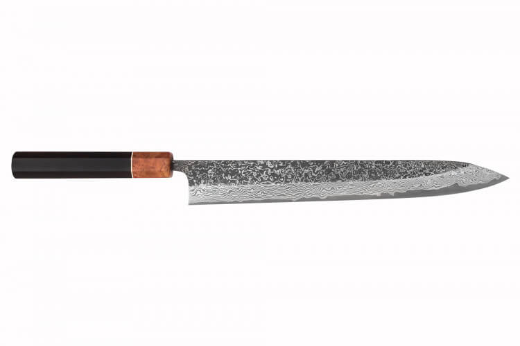 Couteau sujihiki 27cm japonais artisanal Masashi Yamamoto SLD Kuro damas
