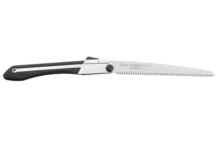 Scie pliante d'&eacute;lagage Silky Gomboy 121-27 lame droite manche caoutchouc noir 30cm