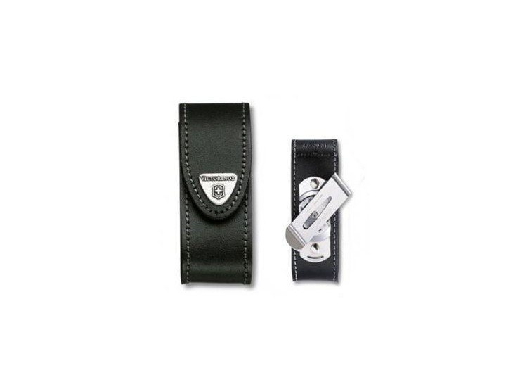 Etui cuir noir + clip Victorinox pour couteaux suisses 9,1cm - 6 &agrave; 14 pi&egrave;ces