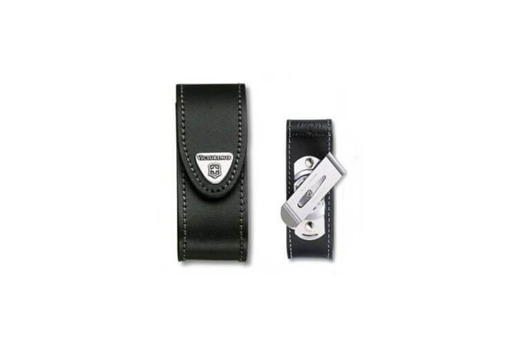 Etui cuir noir + clip Victorinox pour couteaux suisses 9,1cm - 6 à 14 pièces