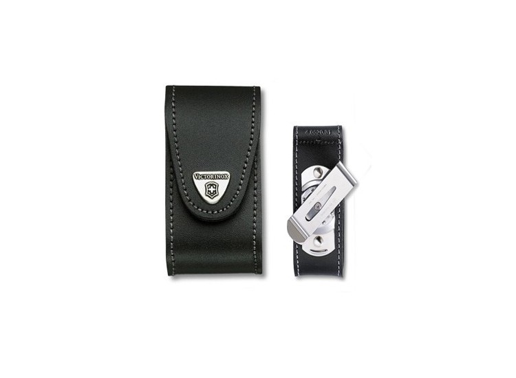 Etui cuir noir + clip pivotant Victorinox pour couteaux suisses 9,1cm - 6 &agrave; 14 pi&egrave;ces