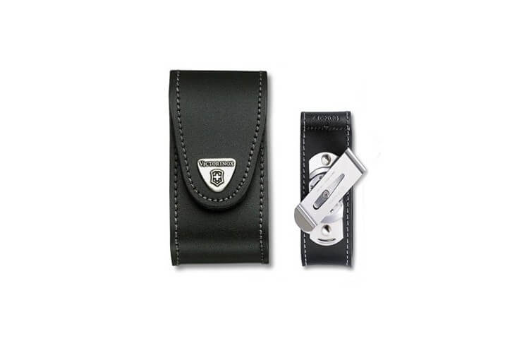 Etui cuir noir + clip pivotant Victorinox pour couteaux suisses 9,1cm - 6 à 14 pièces