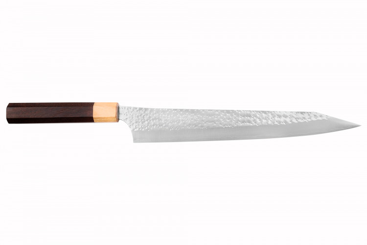 Couteau sujihiki kiritsuke japonais artisanal martel&eacute; Yu Kurosaki senko 27cm acier SG2