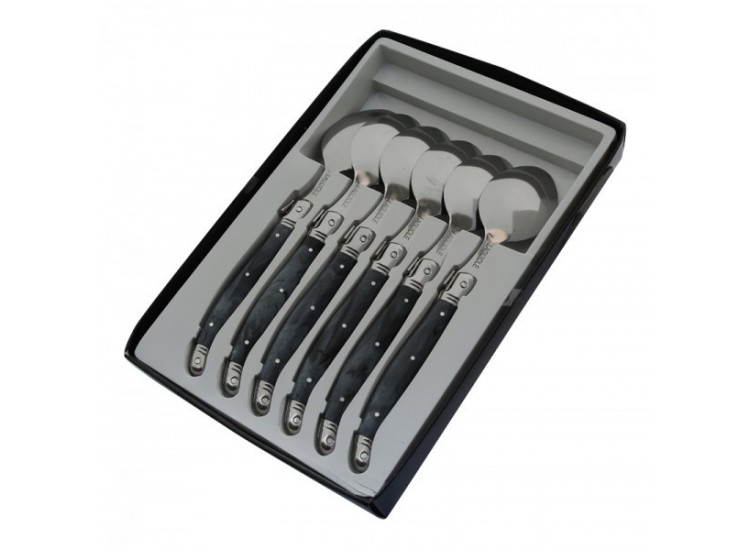 Coffret 6 cuill&egrave;res &agrave; soupe Laguiole Postiche Gris