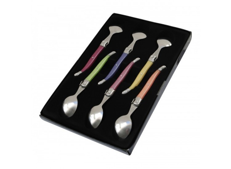 Coffret 6 cuill&egrave;res &agrave; caf&eacute; Laguiole Pastel