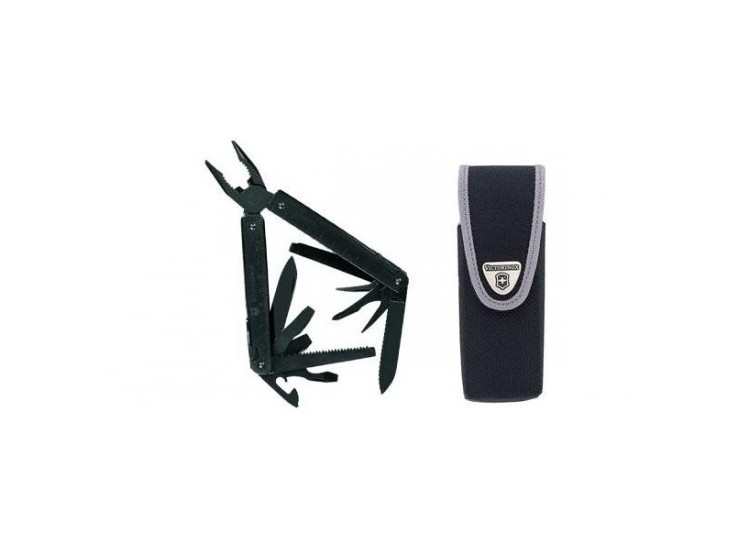 Pince Swisstool Victorinox anti-reflets 12 pi&egrave;ces lame ondul&eacute;e + &eacute;tui nylon
