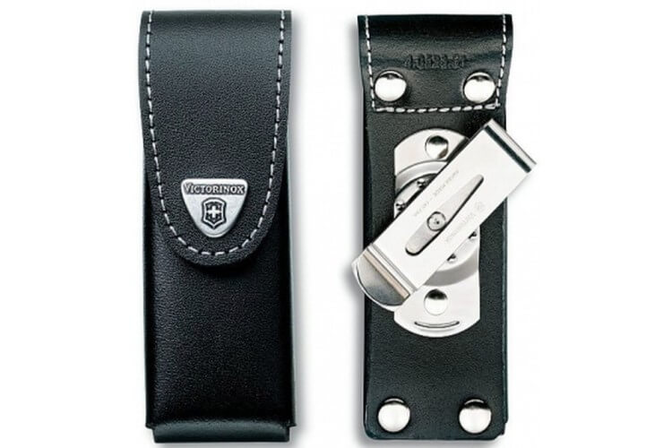 Etui cuir noir + clip pivotant Victorinox pour couteaux suisses 9,1cm - 15 à 23 pièces