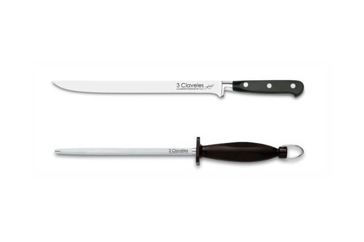 Coffret couteau à jambon et fusil à aiguiser 3 Claveles